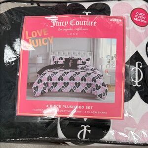 Juicy Couture Heart Pattern Comforter Set - Black, Pink, White